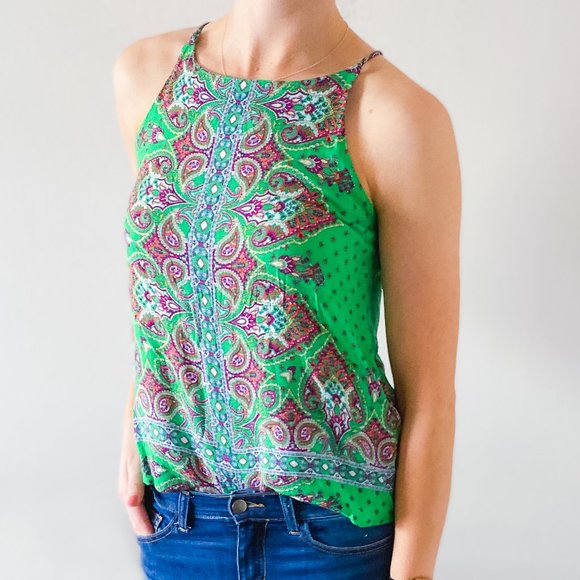 Verse Tops - ☀️3/$15, 5/$20☀️Verse | Green Printed Halter Top